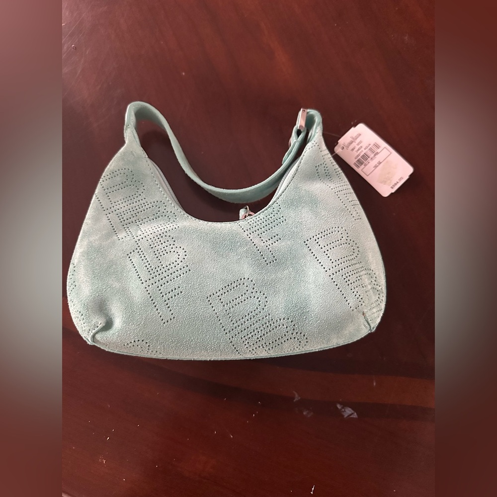 BY FAR Light Green Suede Mini Bag